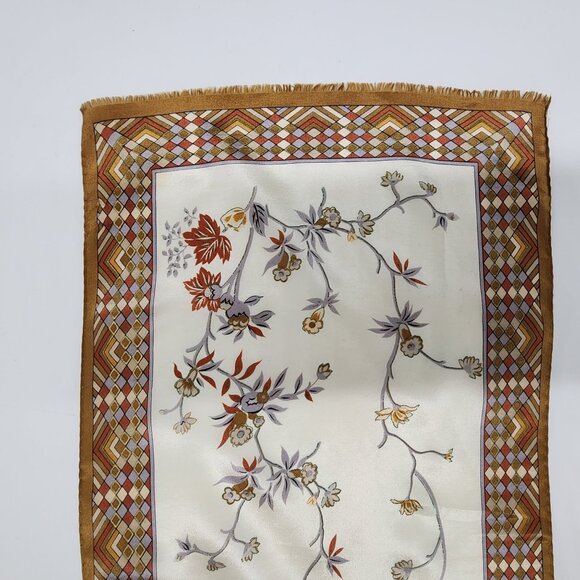 Oscar De La Renta Floral Silk Scarf With Geometric Border Design Multicolor Crea - Picture 9 of 9